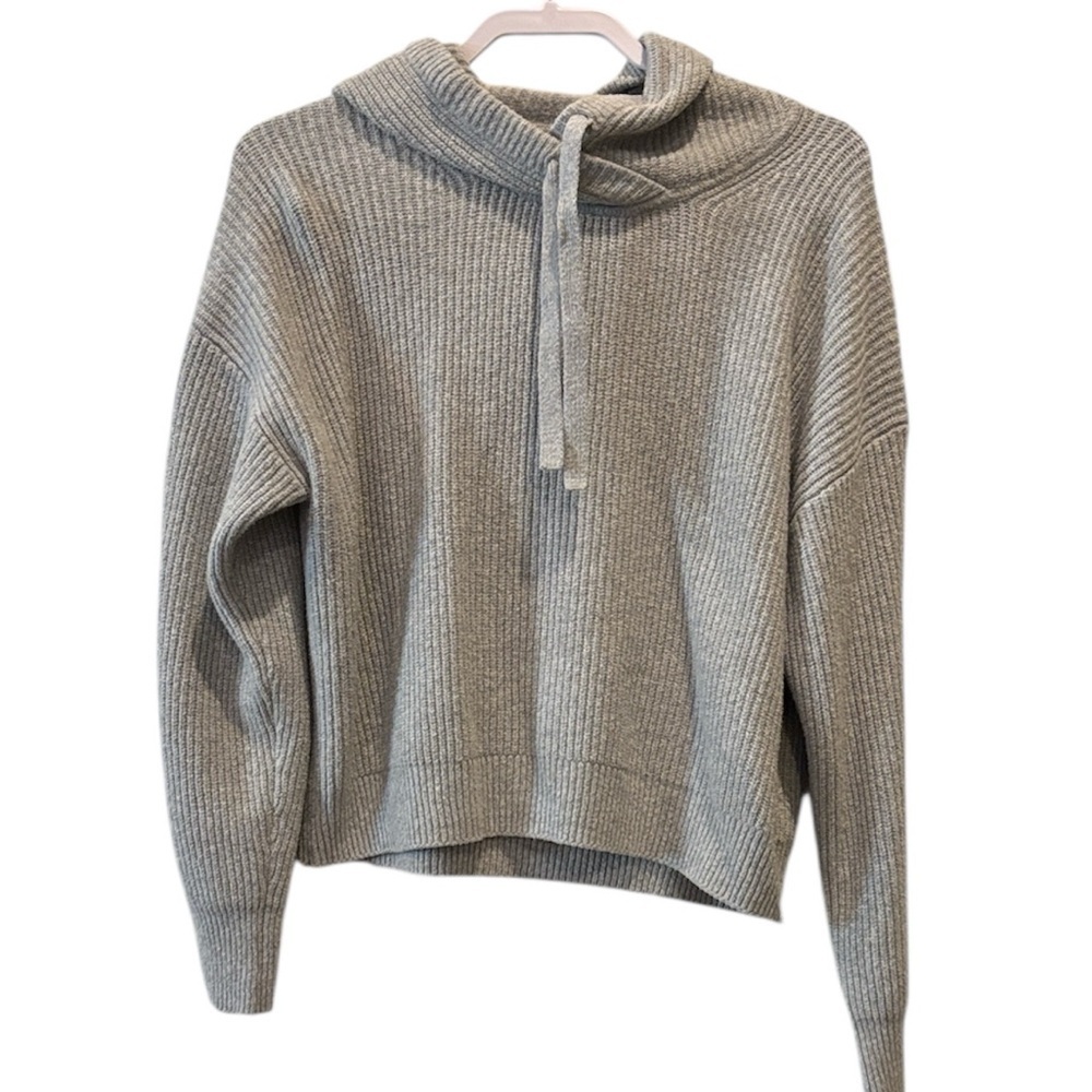 GAP Light Gray Cowl Neck Hoodie Hooded Ribbed Sweater Medium